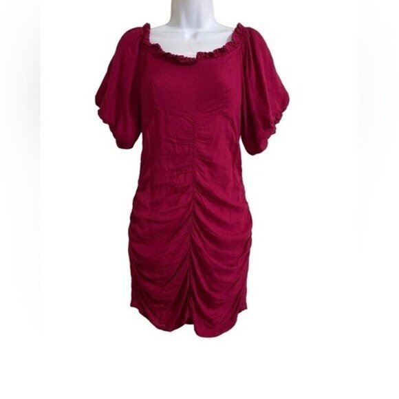 Urban outfitters  off shoulder puffer sleeve mini dress red event casual Women 4 - Picture 10 of 11